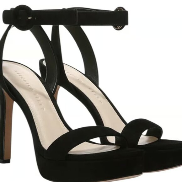 VERONICA BEARD Darcelle Black Stiletto Open Toe Ankle Strap Heels Size 8 - Picture 1 of 8